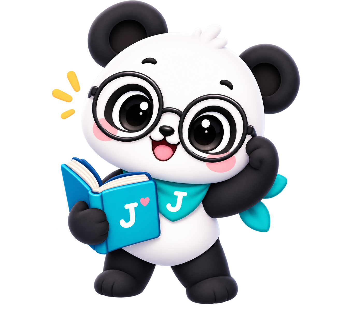 JiaJia si panda bercermin mata sedang membaca buku